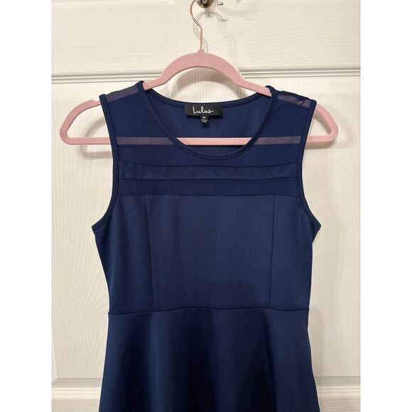 Lulu’s Navy Final Stretch Fit and Flare Sheer Mesh Panel Dress, M - Picture 5 of 9